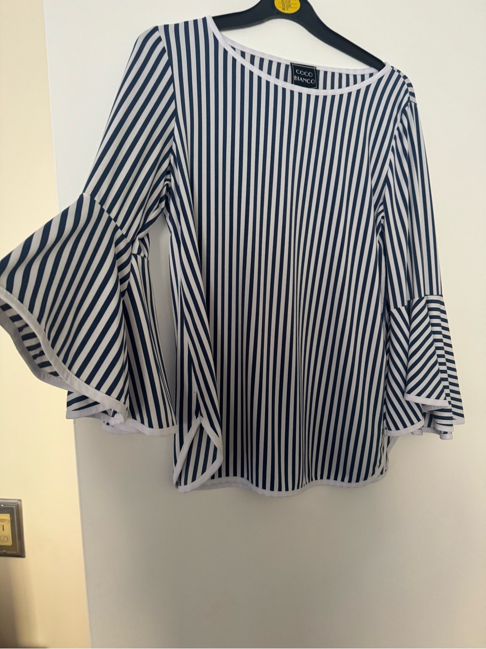 Coco Bianco Navy & White Vertical Stripe Bell Sleeve Blouse